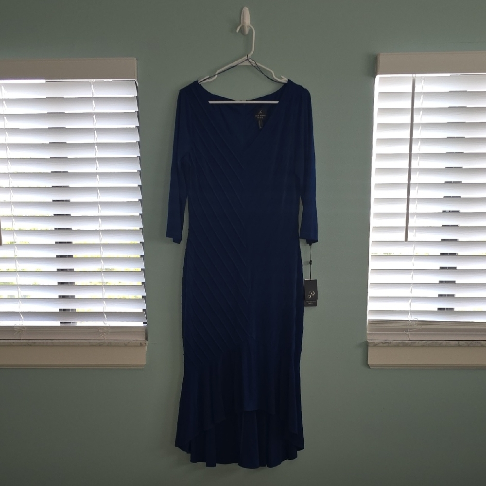 Adrianna Papell Blue Jersey Flounce Dress